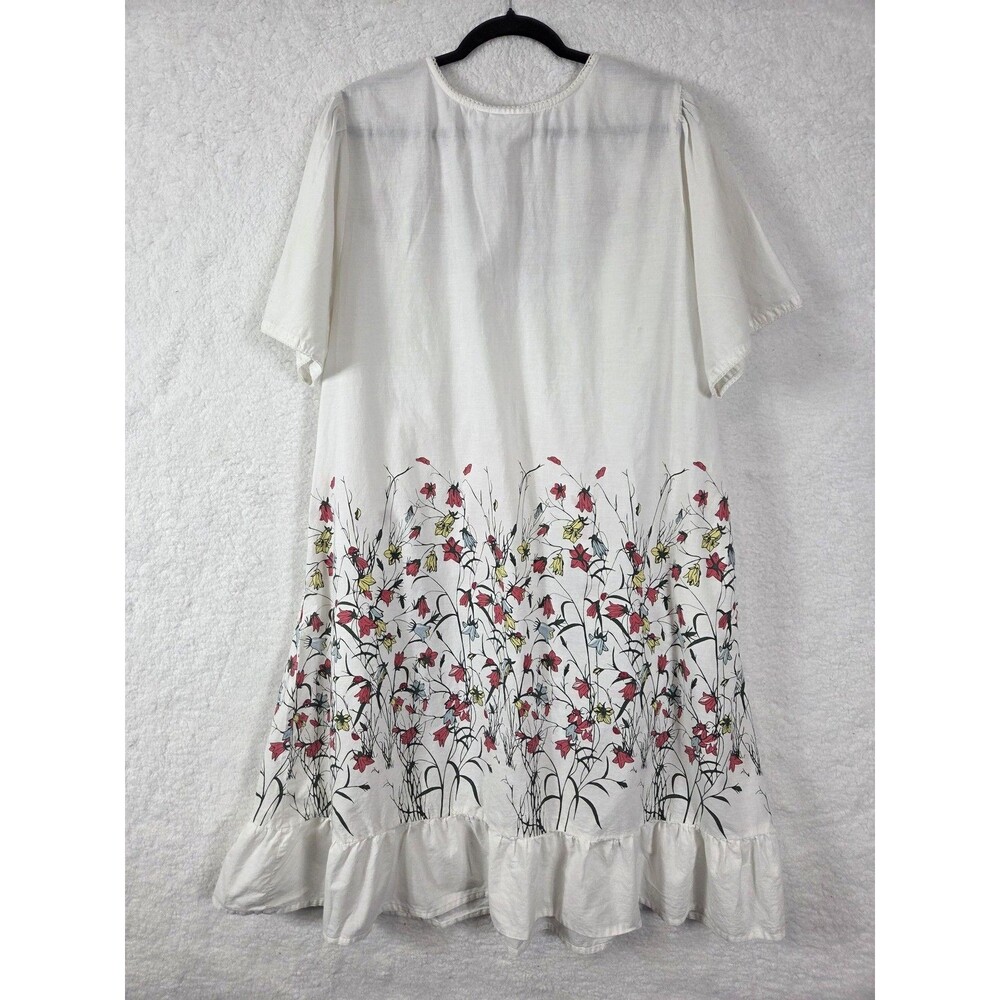 Vtg National House Dress Muumuu Womens 2X White Floral SS Ruffle Hem Cottagecore - Picture 7 of 8